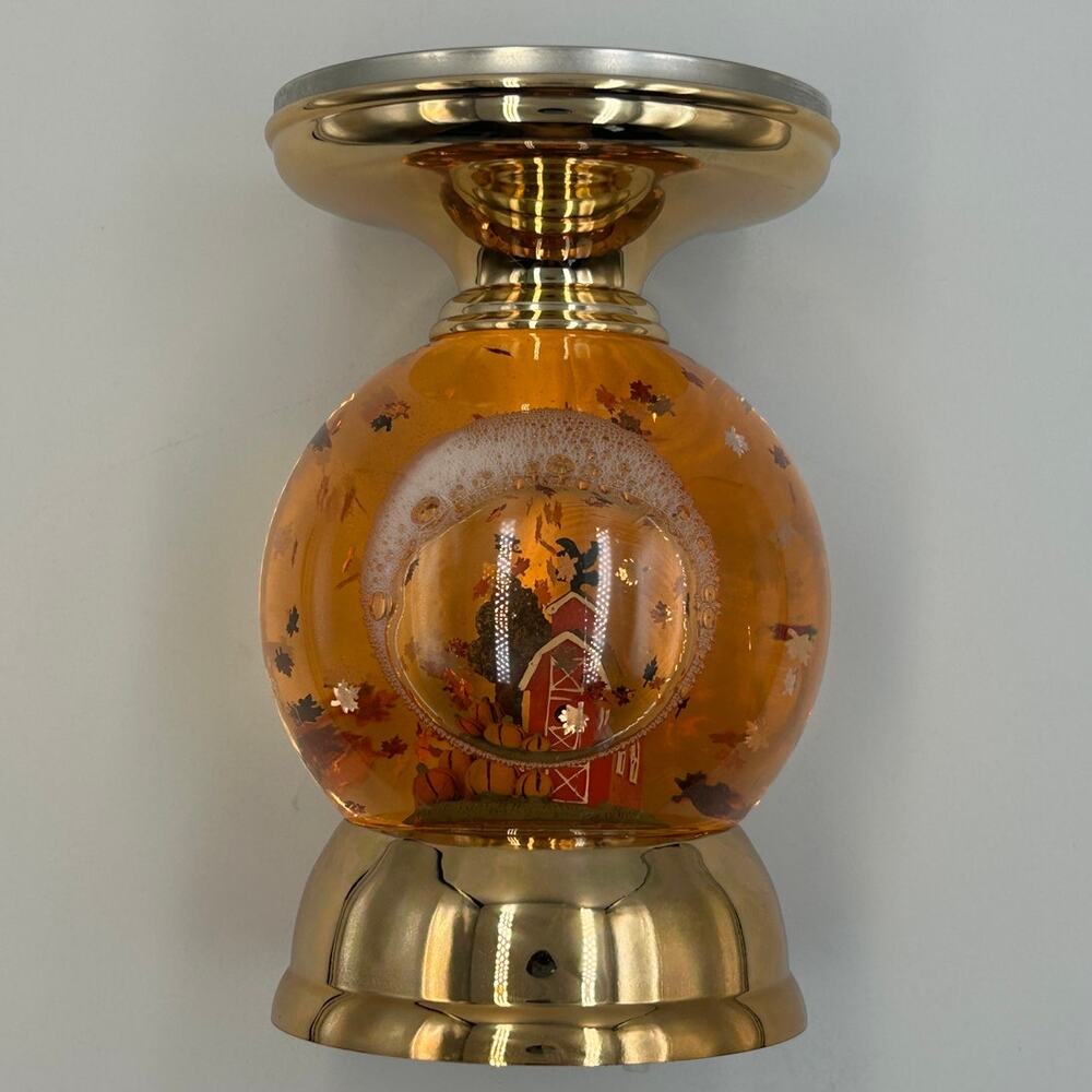 Bath and Body Works Farmhouse Light-Up Leaves Water Globe Candle Pedestal